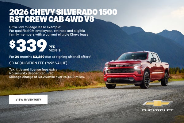 2026 Chevy Silverado 1500 RST Crew Cab 4WD V8. Ultra-low mileage lease example:for qualified GM e...